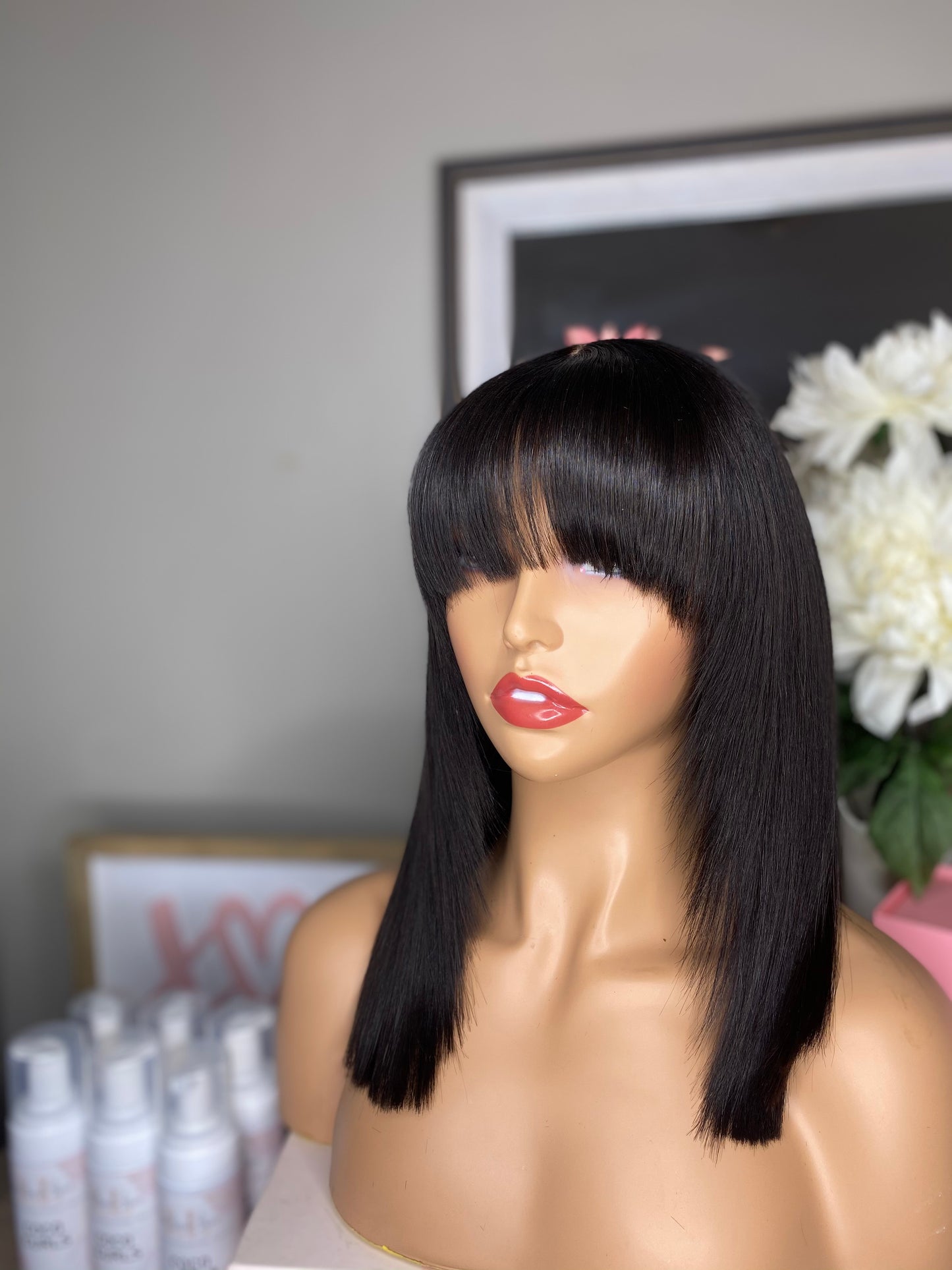 Effortless Allure (Blunt Cut Bob with Bangs – Natural & Chic)